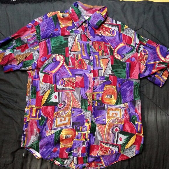 Vintage Jeri Marque Abstract Geometric Button Shirt - Picture 2 of 6